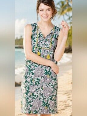 Boden Lana Green and Yellow Floral Dress with Tassel Trim